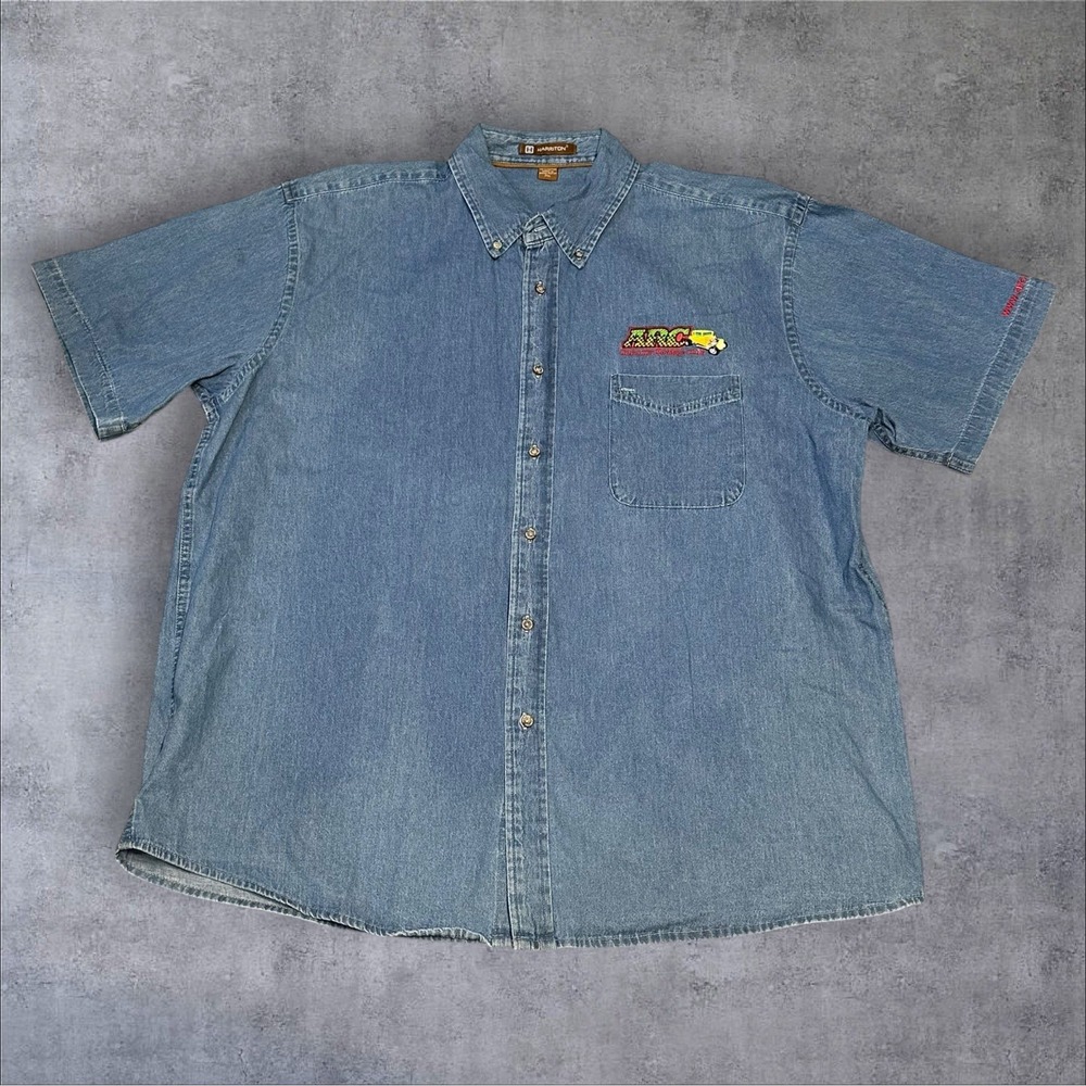 Harriton Chambray Shirt 2XL ARC Adventist Rodders Club Embroidered Hot Rod Logo‎